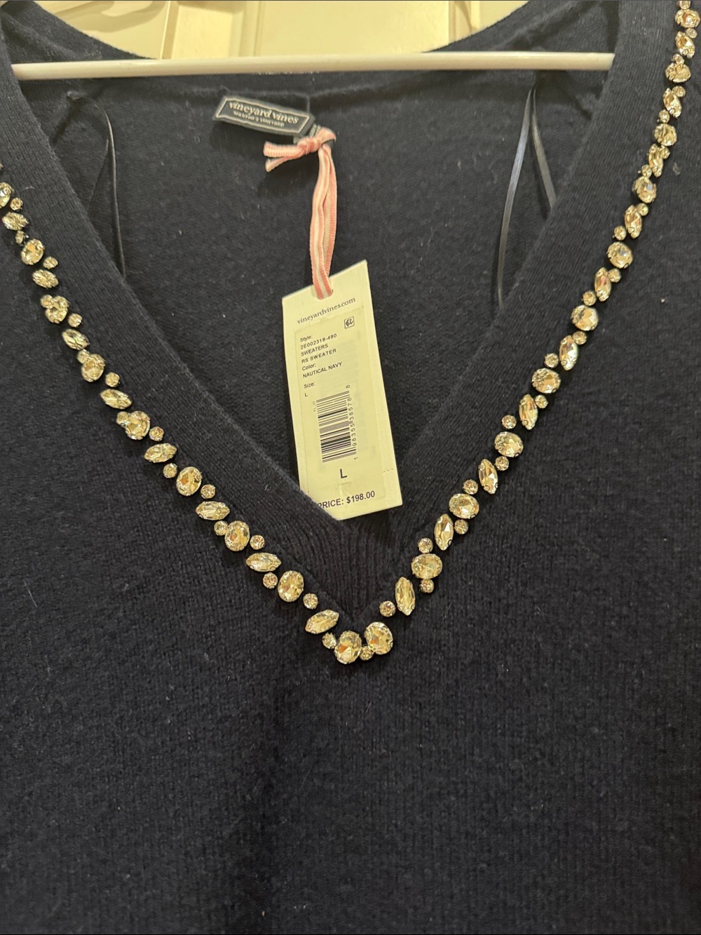 Vineyard Vines Navy Sweater with Rhinestone jeweled Accent